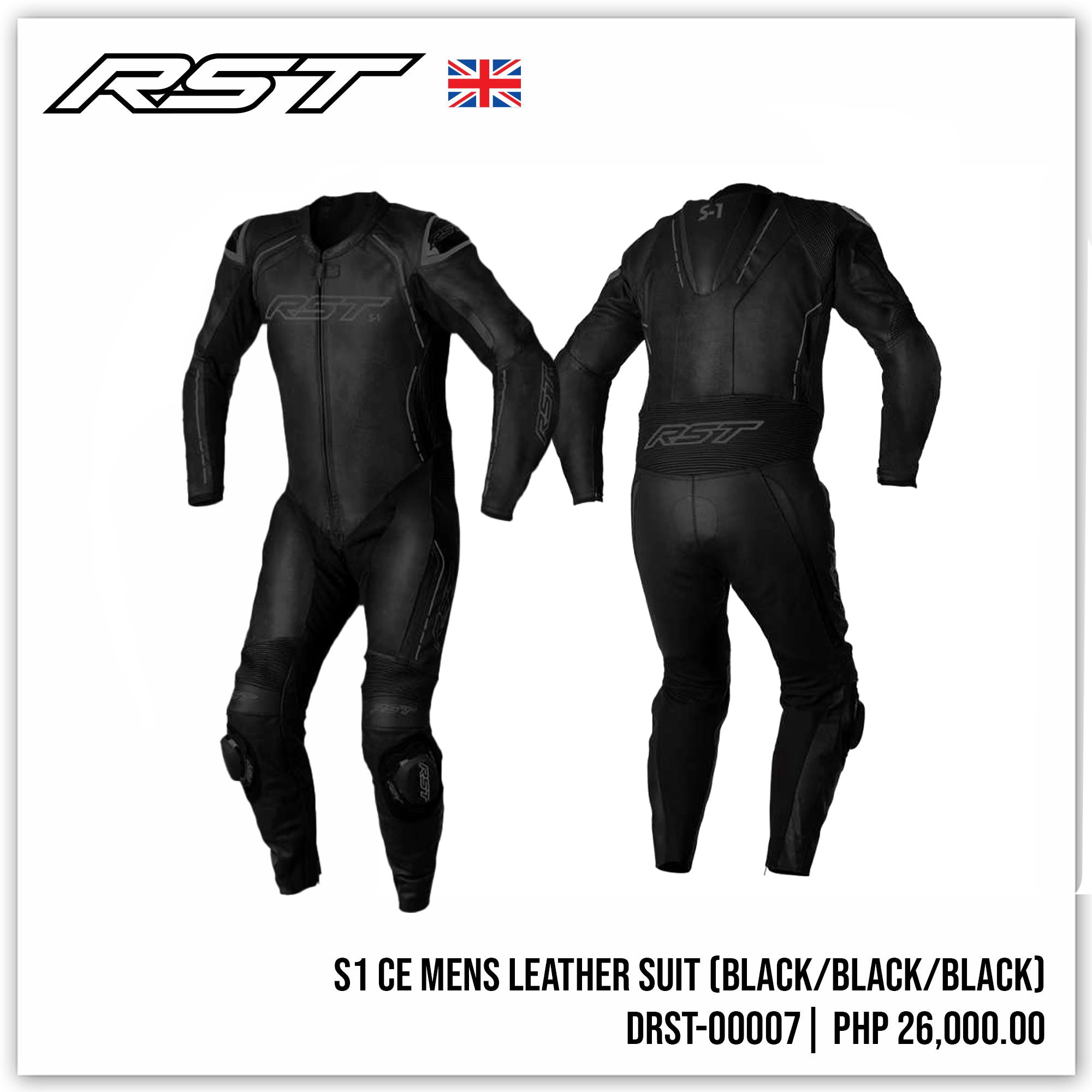 S1 CE MENS Leather Suit (Black / Black / Black)