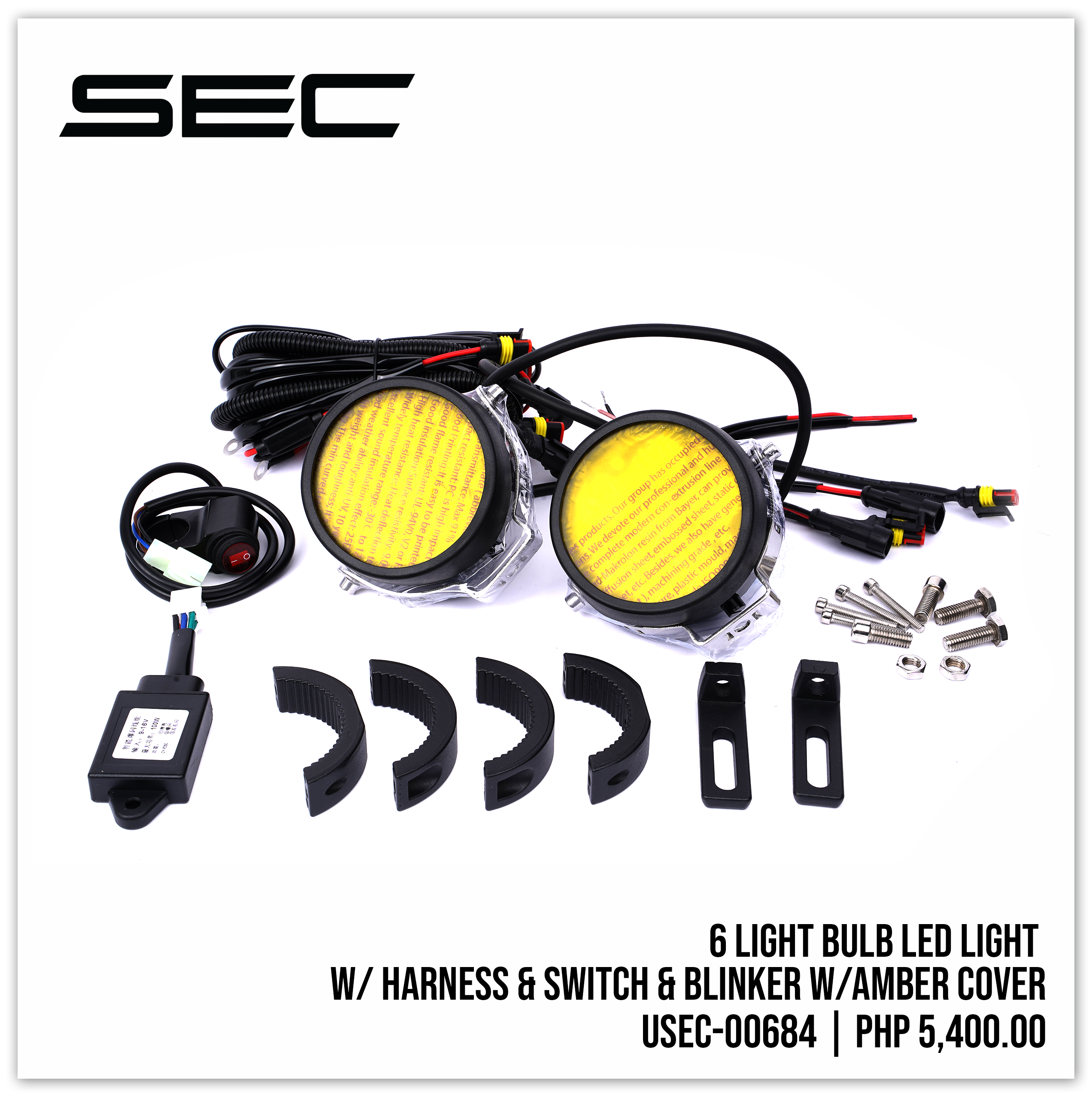 6 Light Bulb LED Light w/ Harness & Switch & Blinker w/ Amber Cover